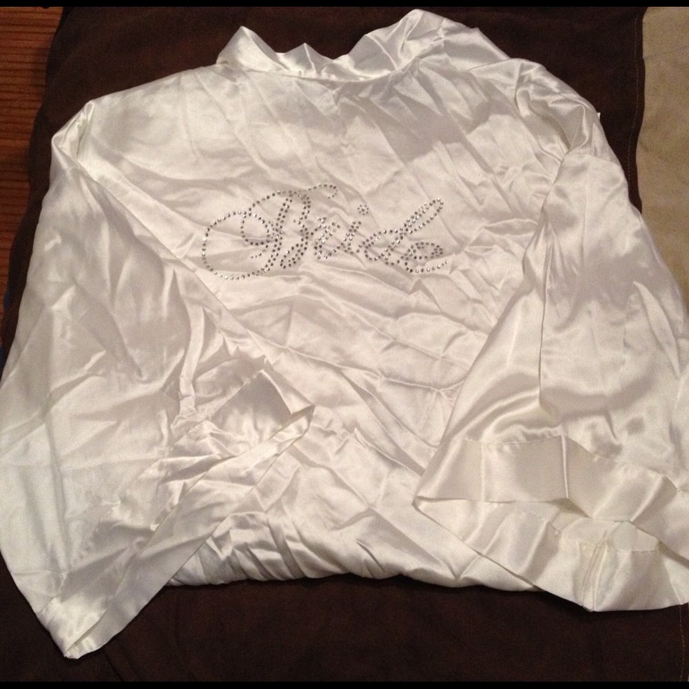 VS white silk "BRIDE" rhinestone robe